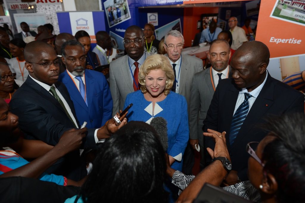 The First Lady, Mrs. Dominique Ouattara, visited on Tuesday, October 8th, 2013 at the Hotel Ivoire, the stands of the participants of the 4th Edition of the Architecture and Building Fair (Archibat).