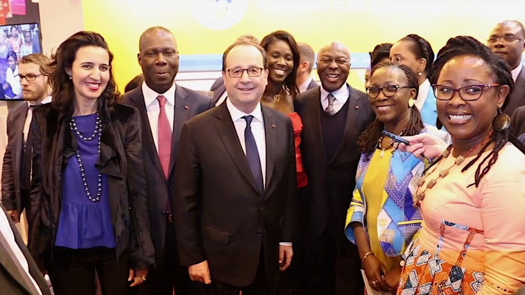 President François Hollande visits the Stand of the Children Of Africa Foundation